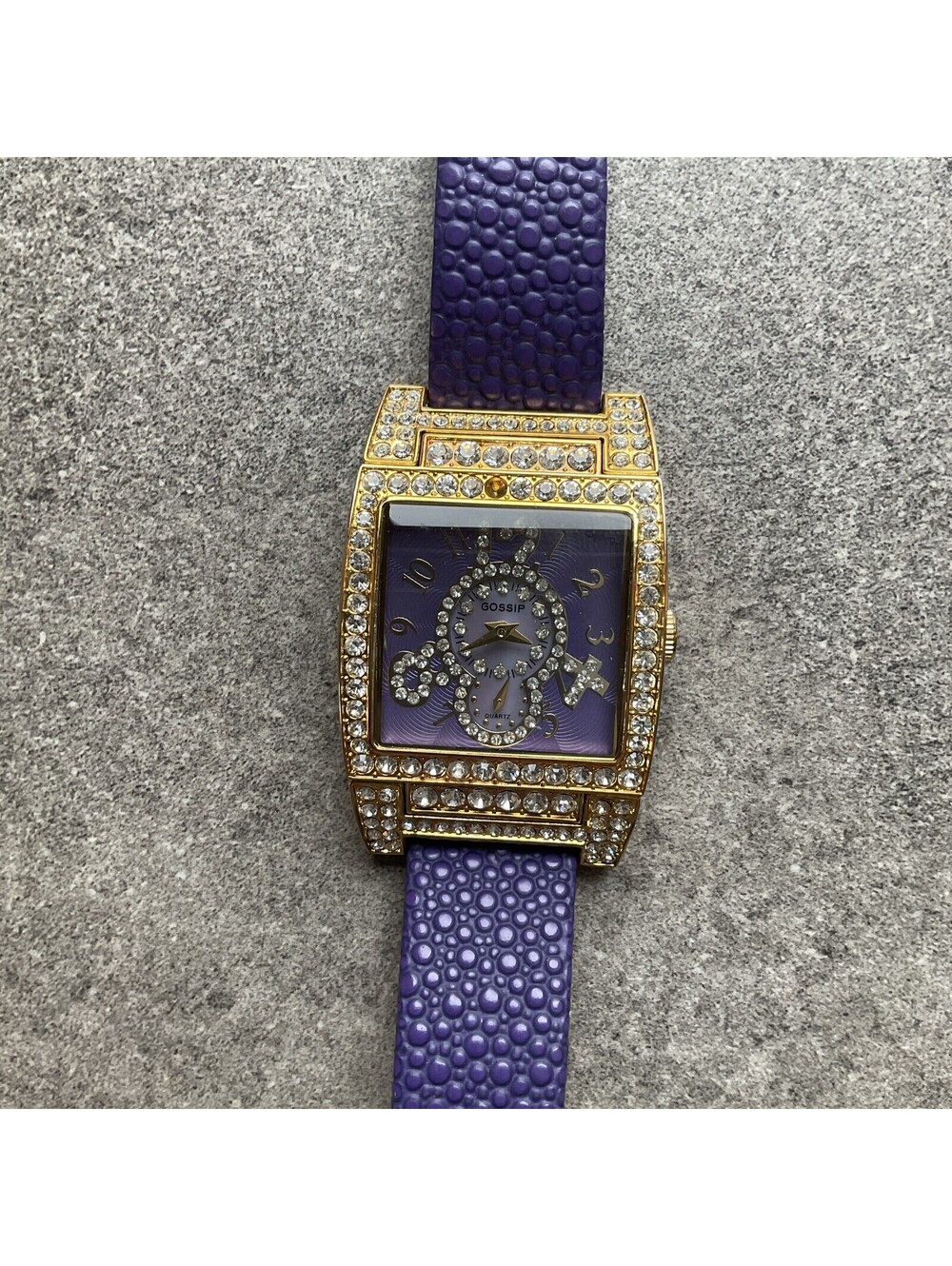Gossip Womens Watch Pave Crystal Accented Bezel Mother-of-Pearl Dial Leather A3
